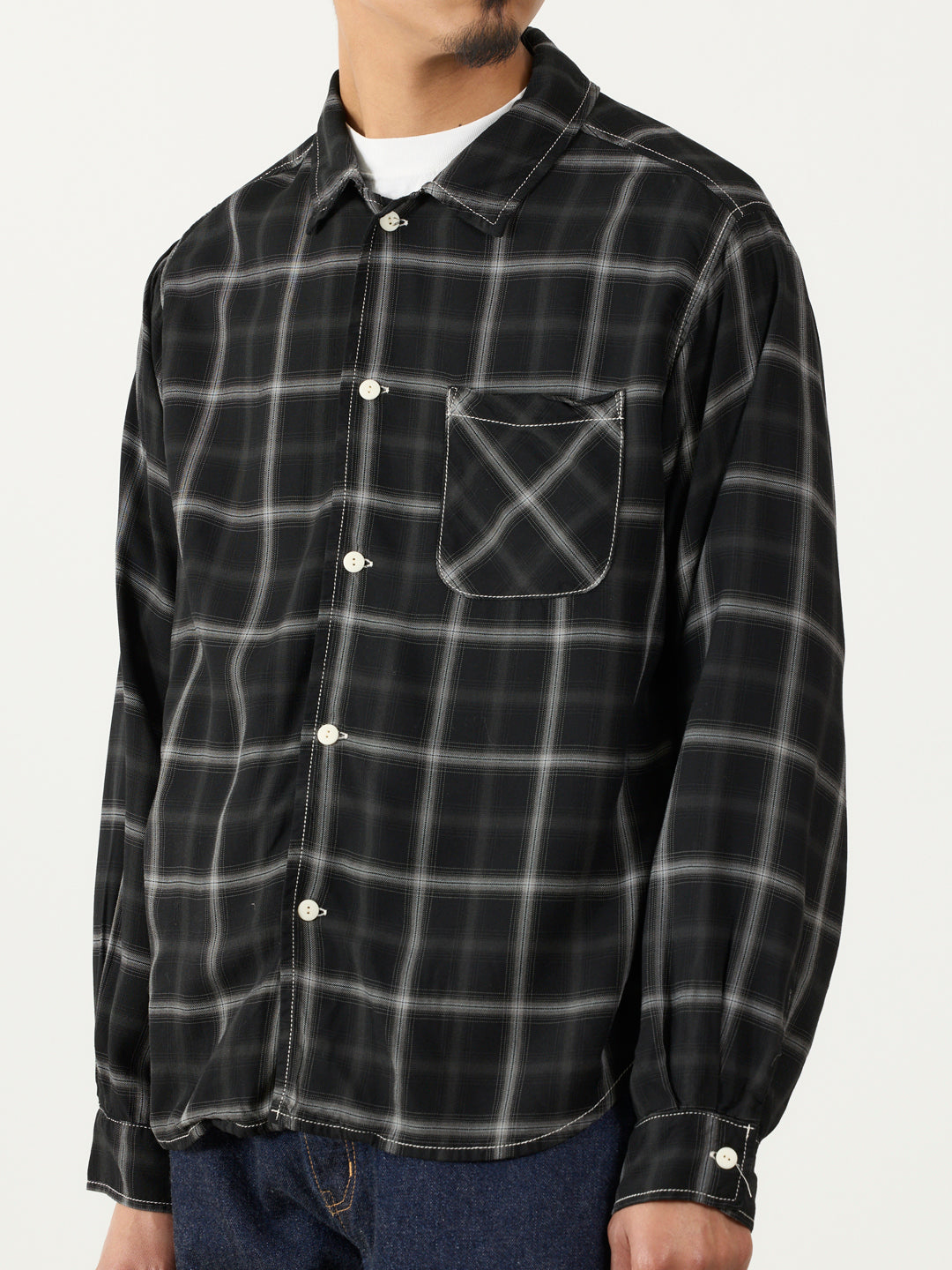 Rayon twill check regular shirt