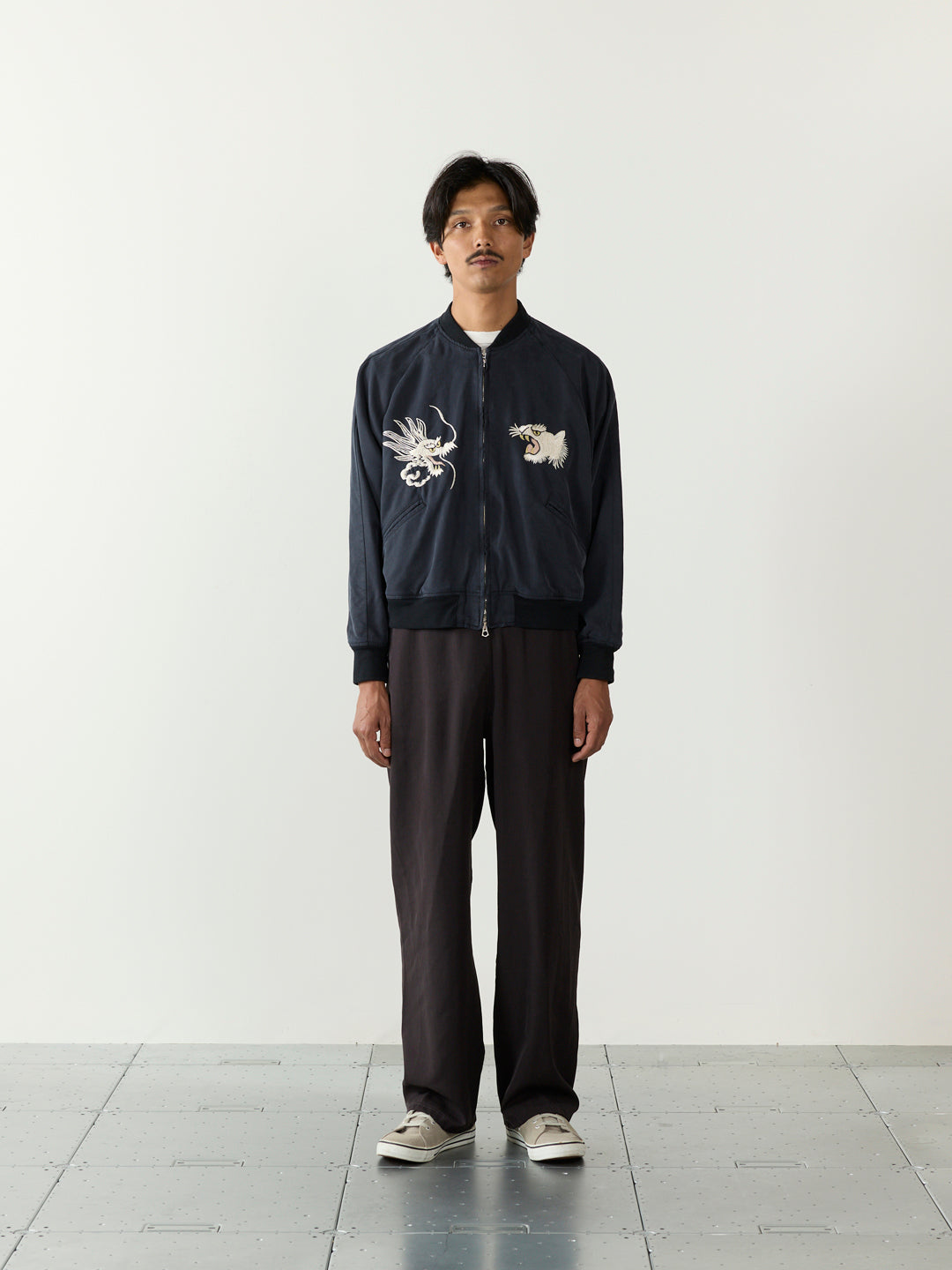 Rayon Fibril Twill Sukajan Jacket (Embroidery: Dragon and Tiger)