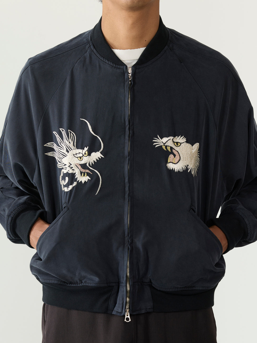 Rayon Fibril Twill Sukajan Jacket (Embroidery: Dragon and Tiger)