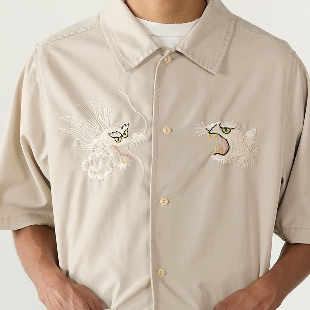 レーヨンフィブリルツイルS/Sシャツ(刺繍：⿓‧虎)