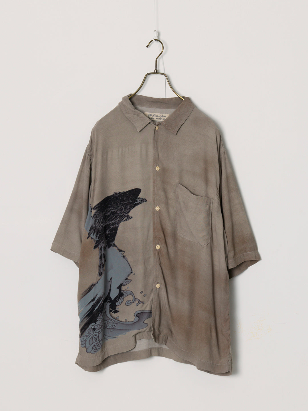 Rayon Falcon-Pattern Short-Sleeve Shirt