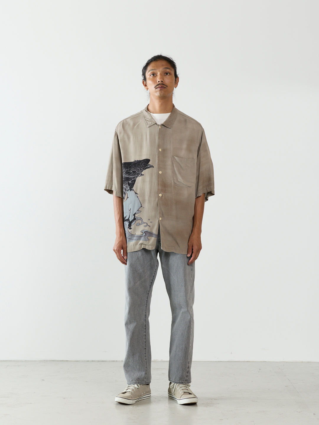 Rayon Falcon-Pattern Short-Sleeve Shirt