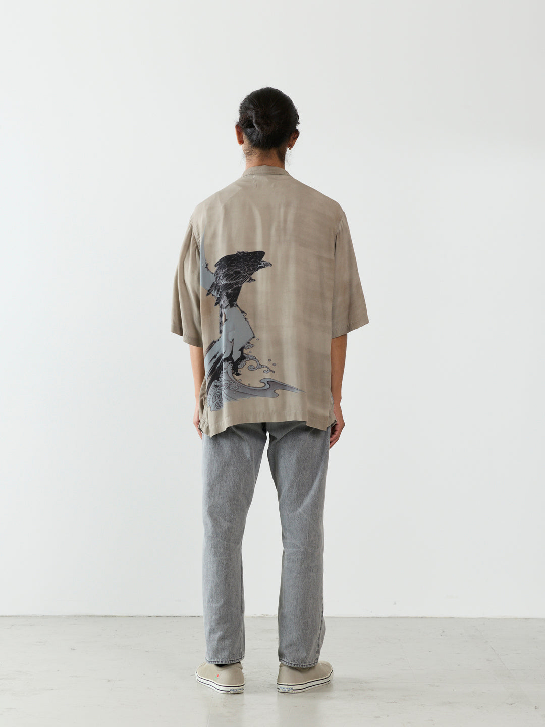 Rayon Falcon-Pattern Short-Sleeve Shirt