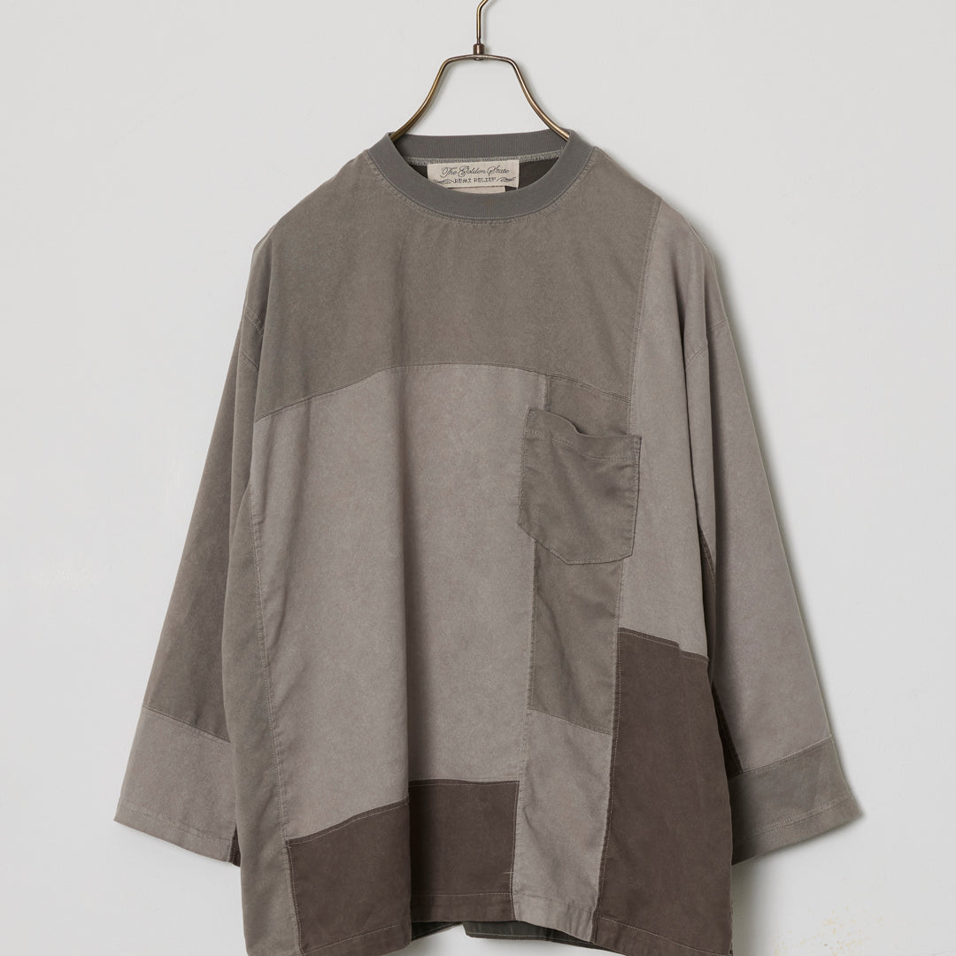 Patchwork Eco-Suede 3/4 Sleeve Crew