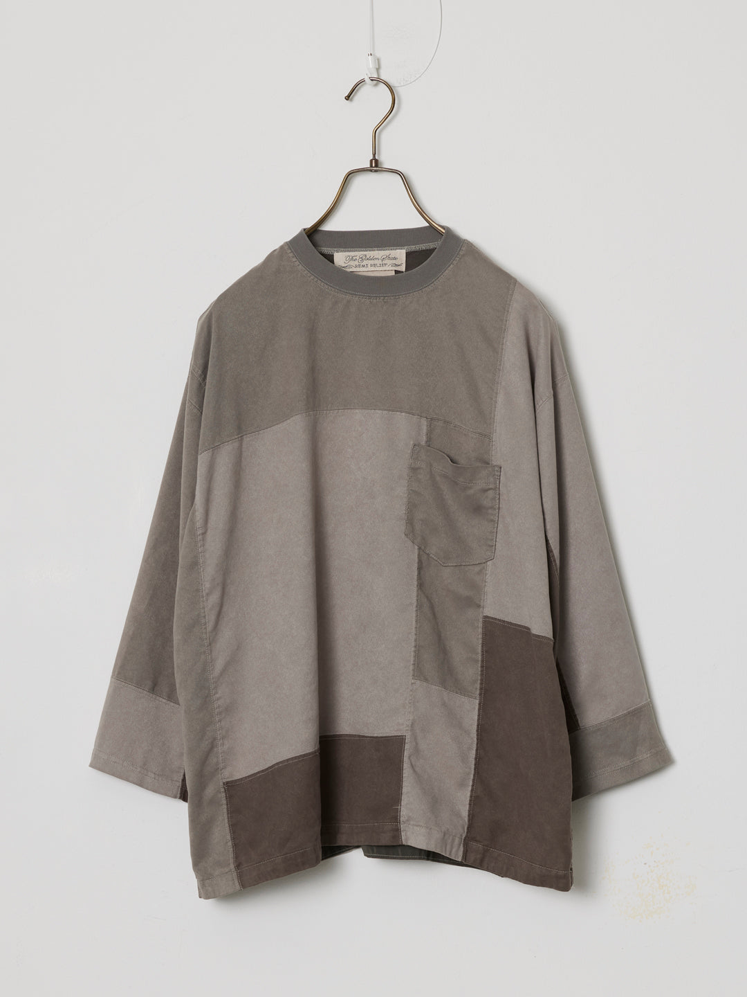 Patchwork Eco-Suede 3/4 Sleeve Crew