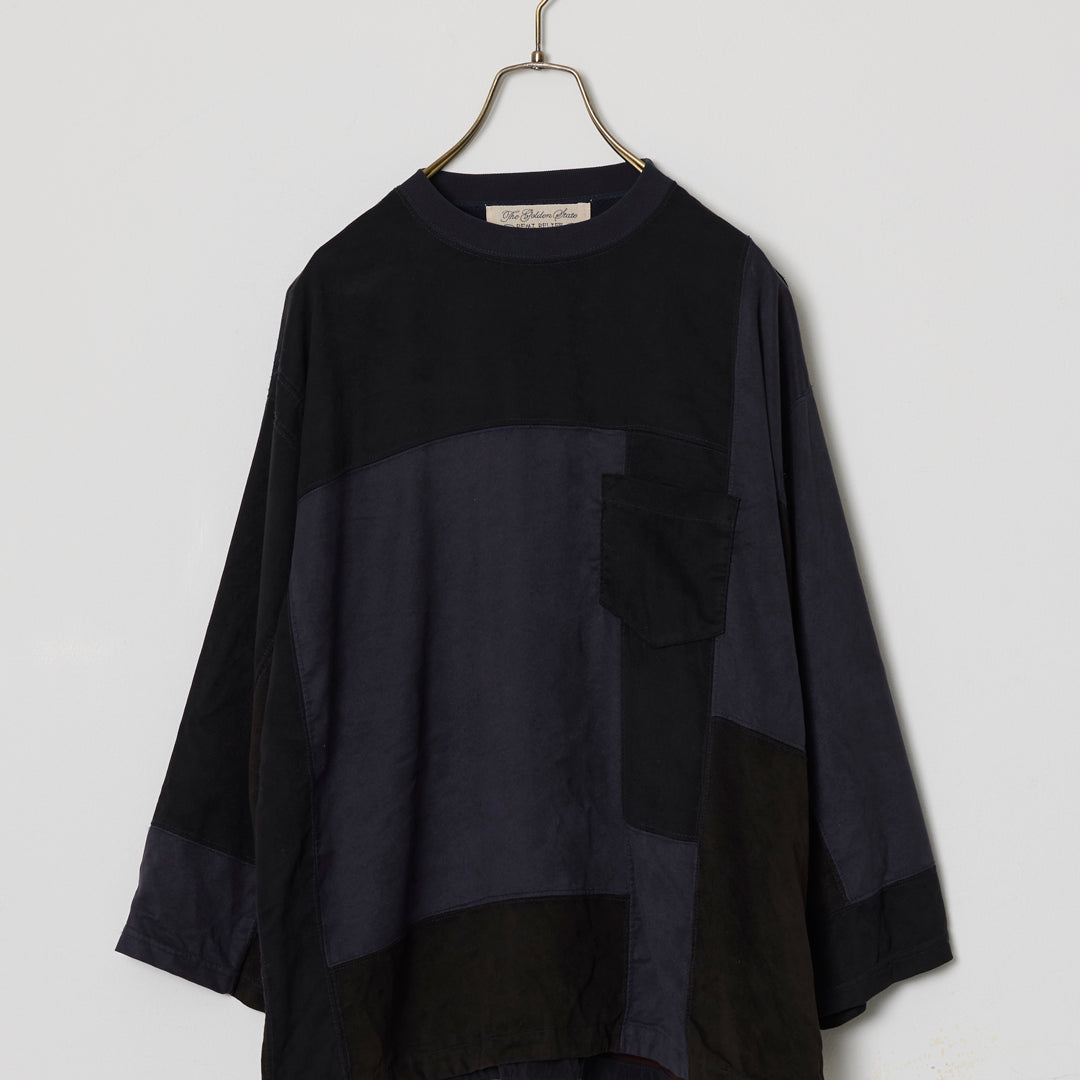 Patchwork Eco-Suede 3/4 Sleeve Crew