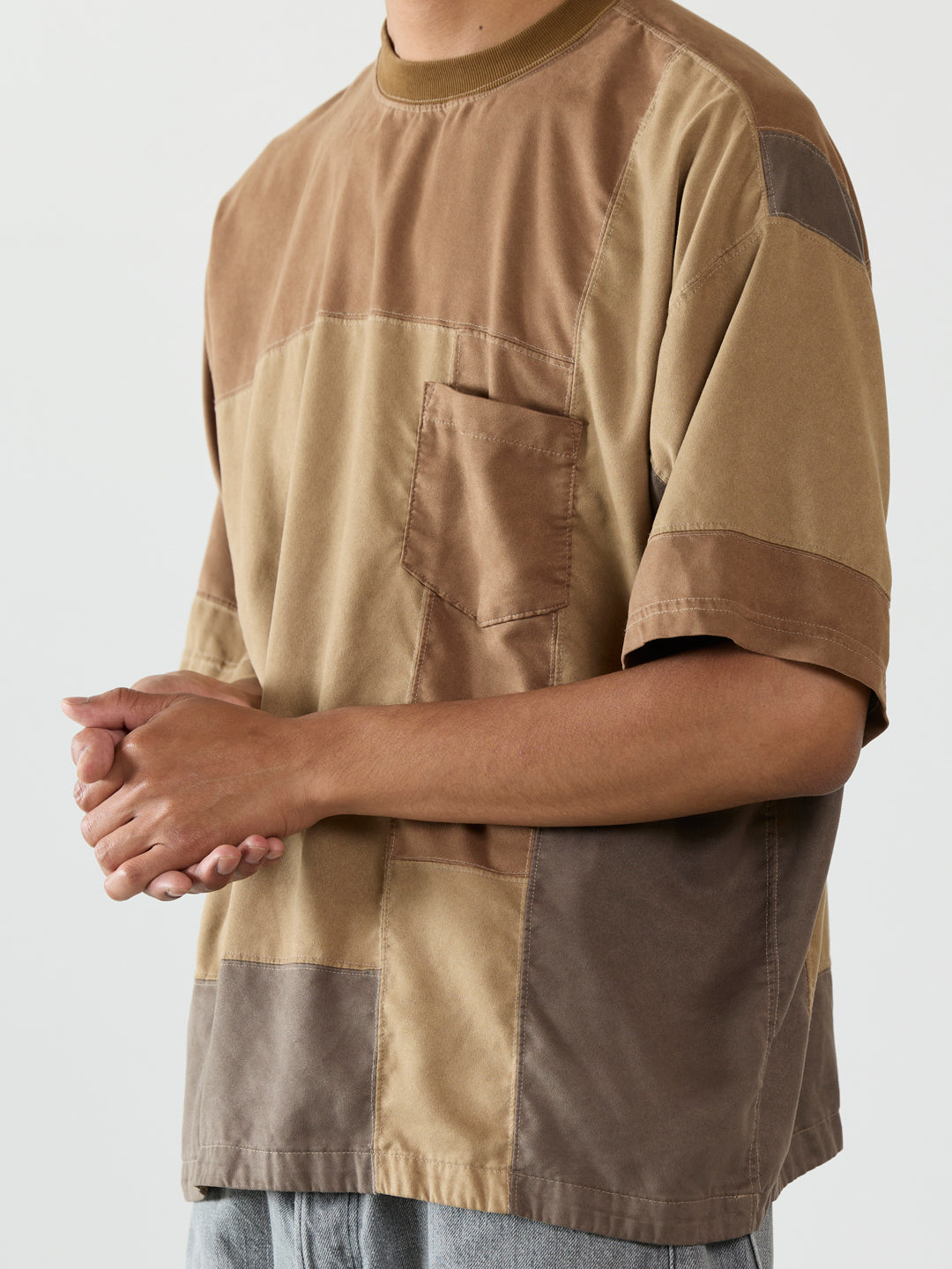 Patchwork Eco-Suede S/S Crew
