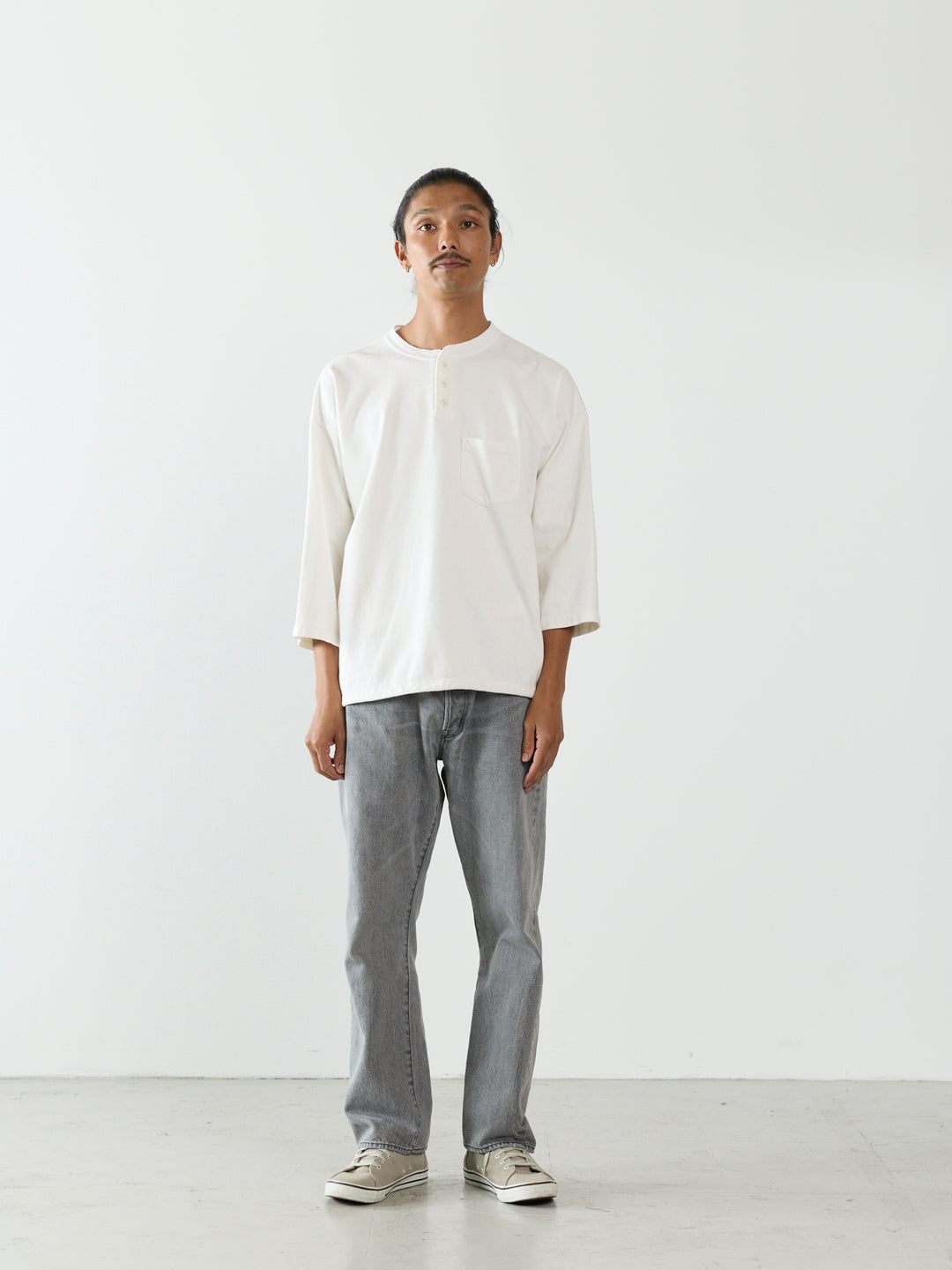 Supima Fleece Henley Neck 3/4 Sleeve T-shirt