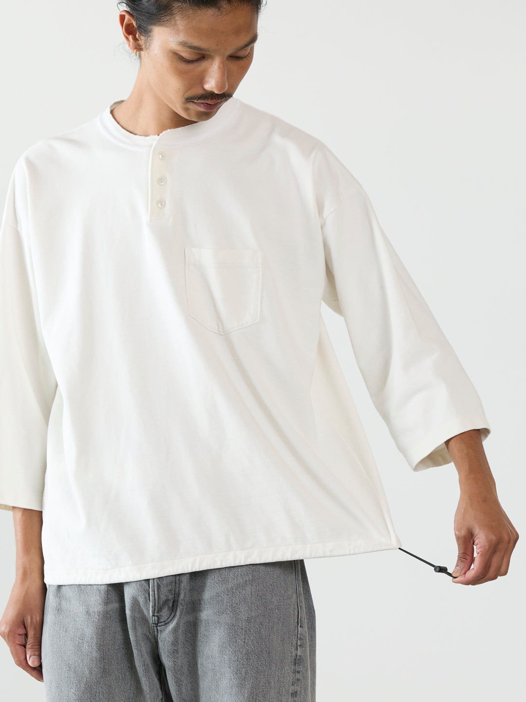 Supima Fleece Henley Neck 3/4 Sleeve T-shirt