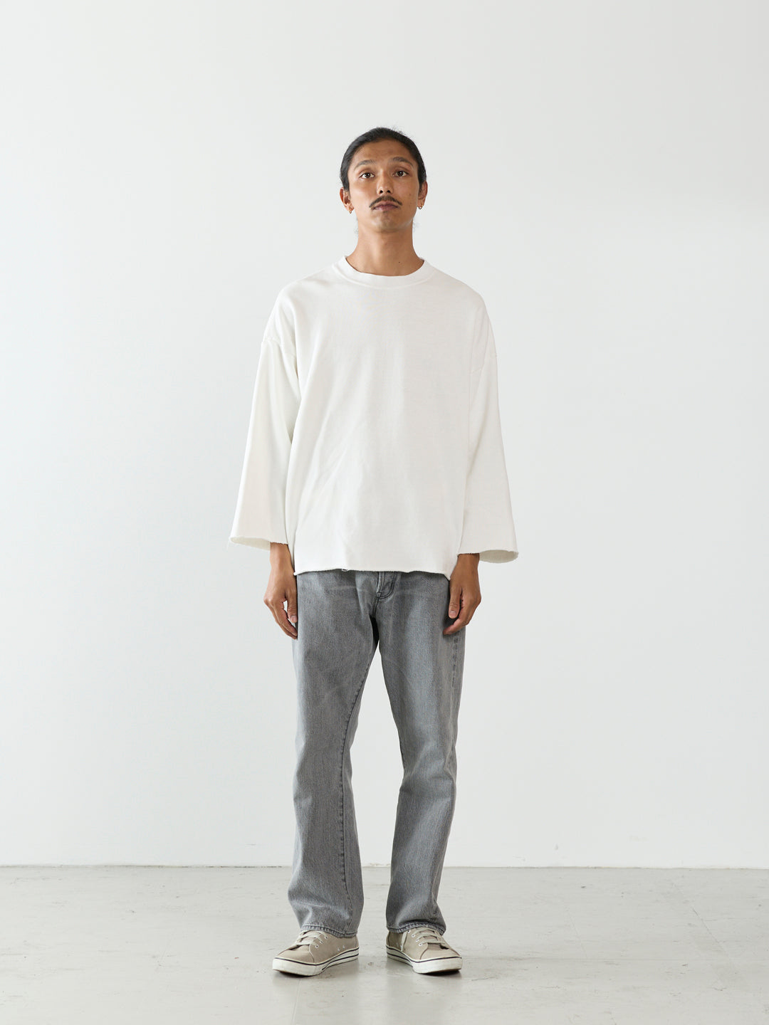 SP processing 3-ply brushed裏⽑ Crew Neck 3/4 Sleeve (Plain)