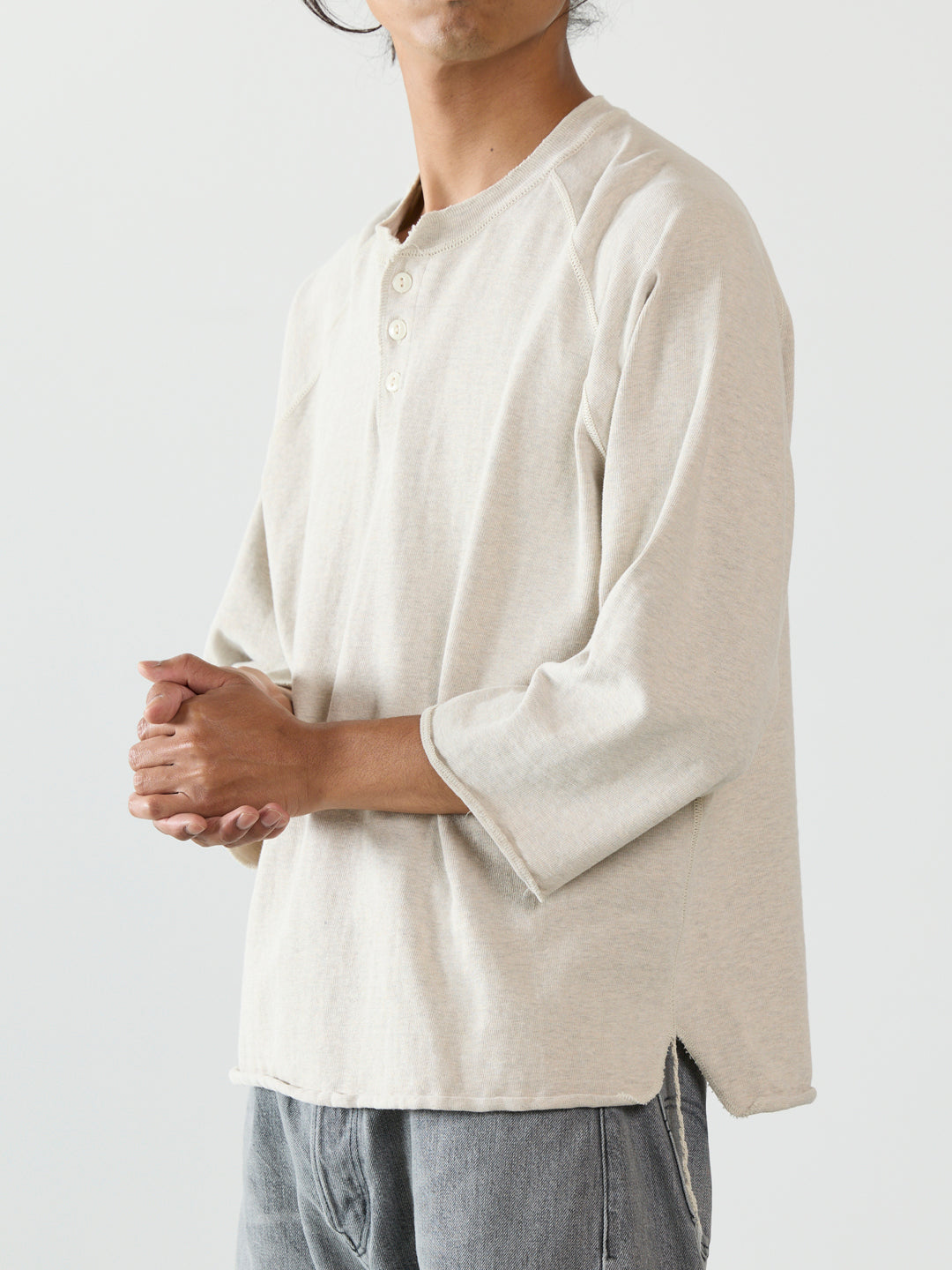 SP Processed 8/Jersey Raglan Henley Neck 3/4 Sleeve T-shirt (Solid)